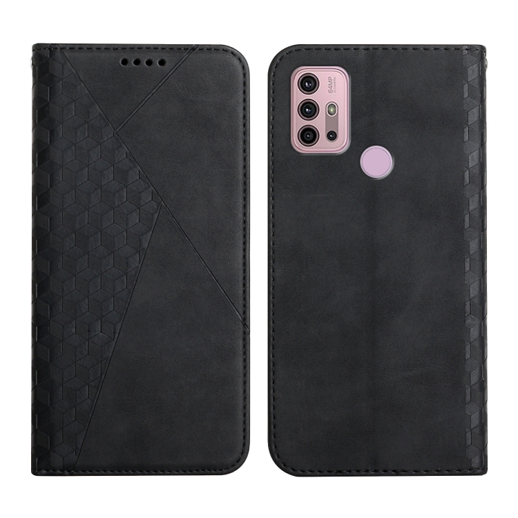 

For Motorola Moto G30 / G10 Diamond Pattern Splicing Skin Feel Magnetic Horizontal Flip Leather Case with Card Slots & Holder & Wallet(Black)