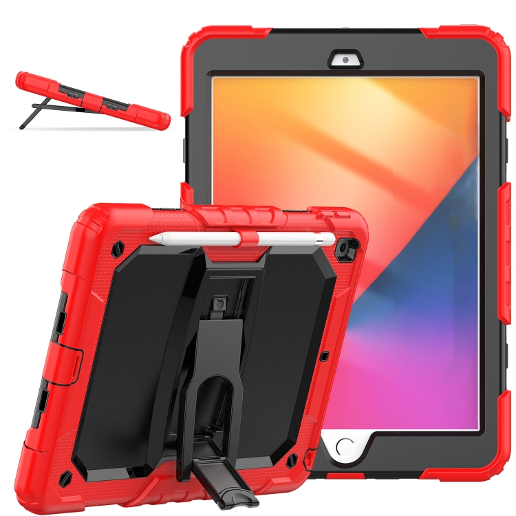 

Shockproof Colorful Silica Gel + PC Protective Case with Holder & Shoulder Strap For iPad 10.2 2021 / 2020 / 2019(Red)