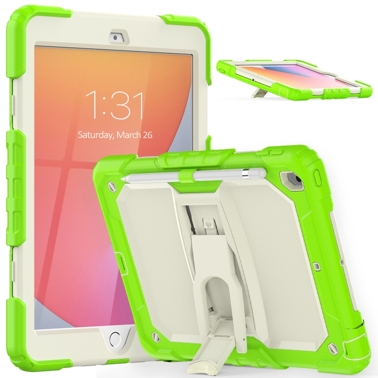 

Shockproof Colorful Silica Gel + PC Protective Case with Holder & Shoulder Strap For iPad 10.2 2021 / 2020 / 2019(Yellow Green)