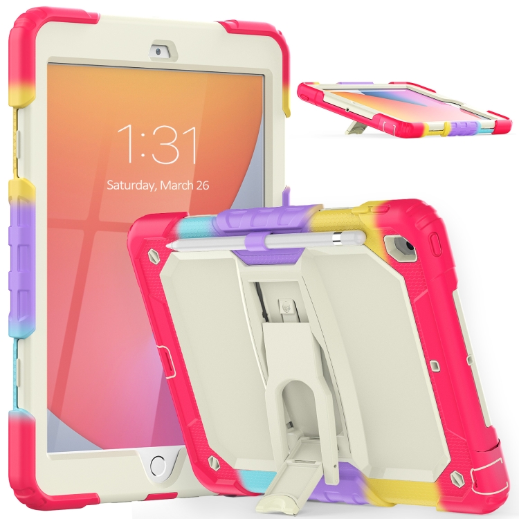 

Shockproof Colorful Silica Gel + PC Protective Case with Holder & Shoulder Strap For iPad 10.2 2021 / 2020 / 2019(Colorful Red)