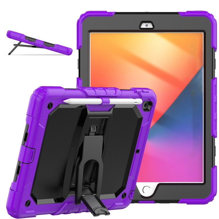 

Shockproof Colorful Silica Gel + PC Protective Case with Holder & Shoulder Strap For iPad 10.2 2021 / 2020 / 2019(Purple)