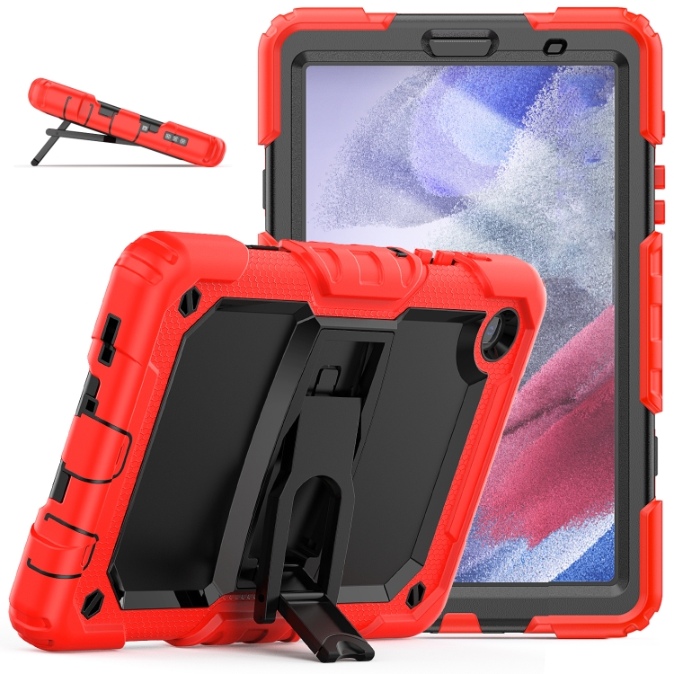 

Shockproof Colorful Silica Gel + PC Protective Case with Holder & Shoulder Strap For Samsung Galaxy A7 Lite T220 / T225(Red)
