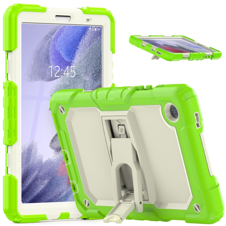 

Shockproof Colorful Silica Gel + PC Protective Case with Holder & Shoulder Strap For Samsung Galaxy A7 Lite T220 / T225(Yellow Green)