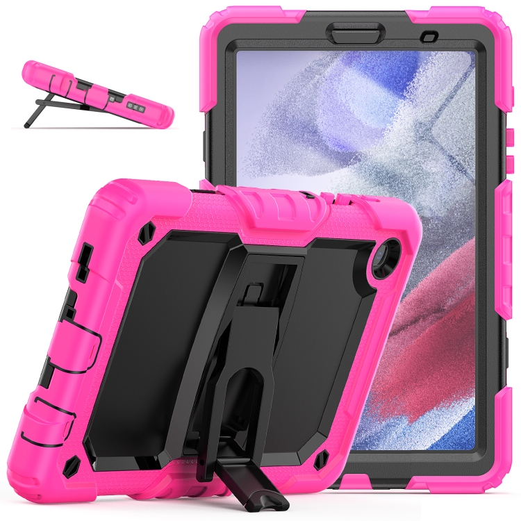 

Shockproof Colorful Silica Gel + PC Protective Case with Holder & Shoulder Strap For Samsung Galaxy A7 Lite T220 / T225(Rose Red)