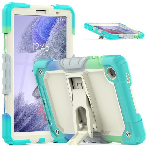 

Shockproof Colorful Silica Gel + PC Protective Case with Holder & Shoulder Strap For Samsung Galaxy A7 Lite T220 / T225(Colorful Blue)