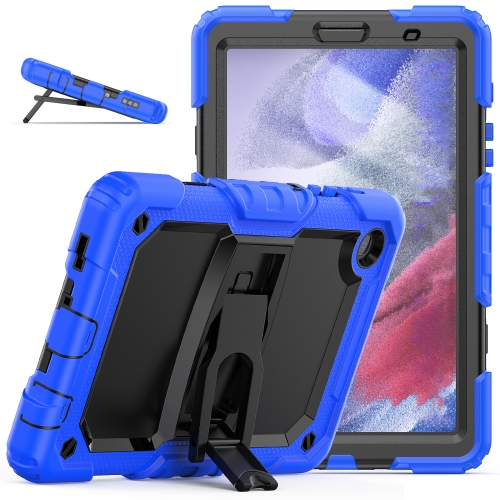 

Shockproof Colorful Silica Gel + PC Protective Case with Holder & Shoulder Strap For Samsung Galaxy A7 Lite T220 / T225(Dark Blue)