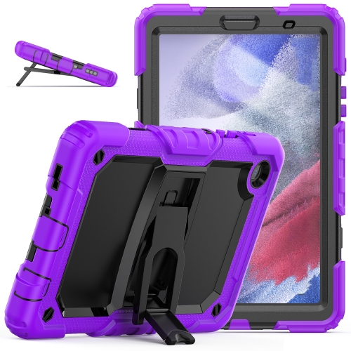 

Shockproof Colorful Silica Gel + PC Protective Case with Holder & Shoulder Strap For Samsung Galaxy A7 Lite T220 / T225(Purple)