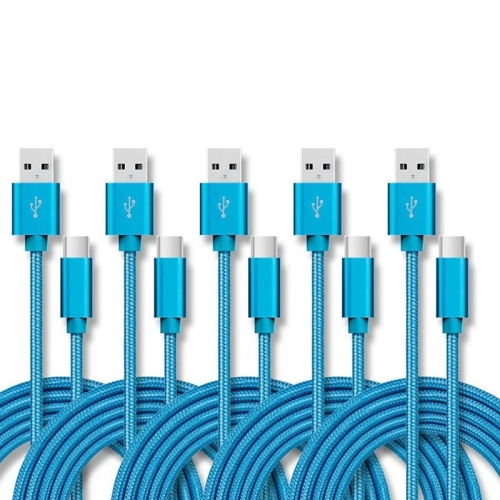 

5 PCS USB to USB-C / Type-C Nylon Braided Charging Data Transmission Cable, Cable Length:3m(Blue)
