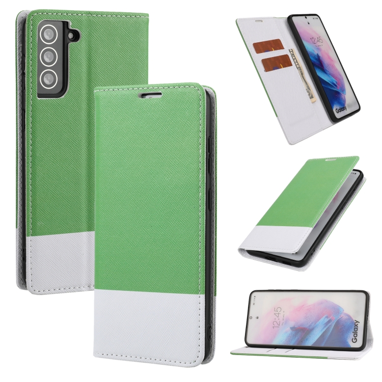 

For Samsung Galaxy S21 5G Cross Texture Magnetic Horizontal Flip Leather Case with Card Slots & Holder & Wallet(Green)