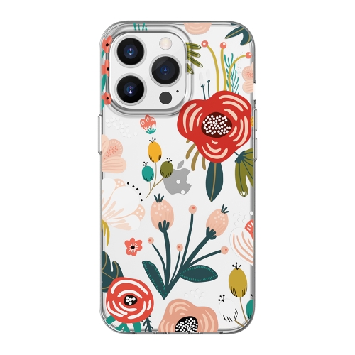 Mutural HUAJIANJI Series PC + TPU Floral Design Shockproof Case For iPhone 13 Pro Max(Begonia)