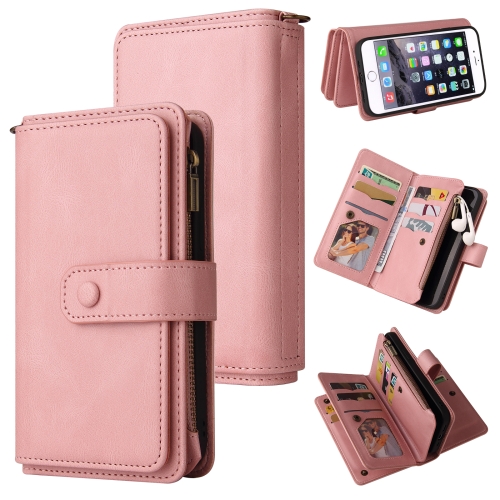 

Skin Feel PU + TPU Horizontal Flip Leather Case with Holder & 15 Cards Slot & Wallet & Zipper Pocket & Lanyard For iPhone 8 Plus & 7 Plus(Pink)