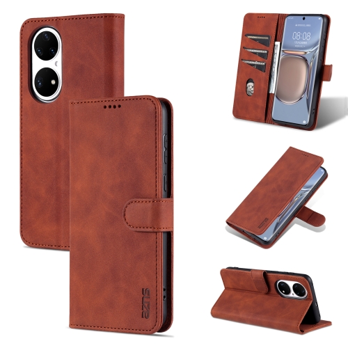 

For Huawei P50 Pro AZNS Skin Feel Calf Texture Horizontal Flip Leather Case with Card Slots & Holder & Wallet(Brown)