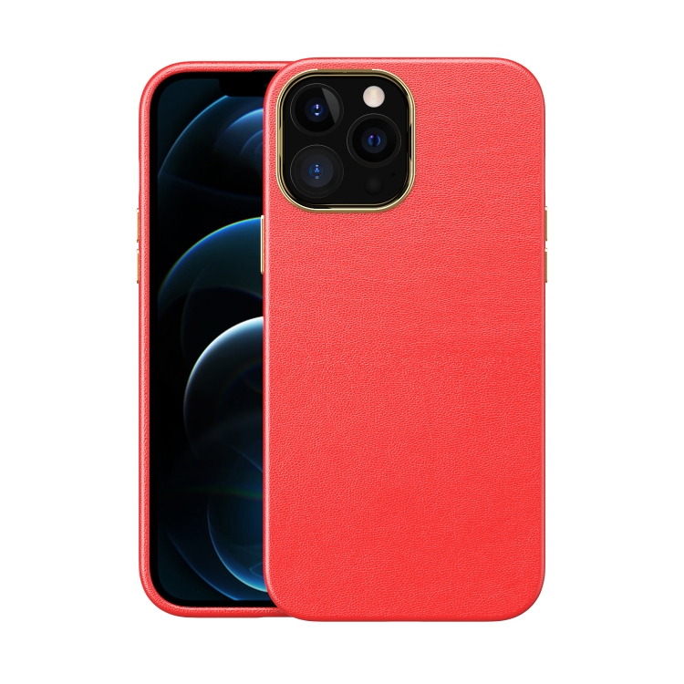 

Electroplating Leather Texture PC + TPU Shockproof Case For iPhone 13 mini(Red)