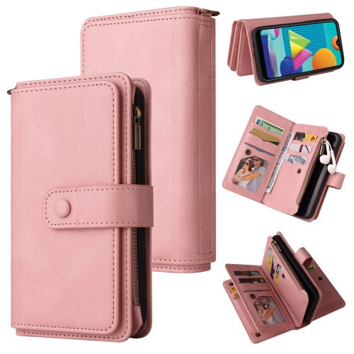 

For Samsung Galaxy A02 EU Version Skin Feel PU + TPU Horizontal Flip Leather Case with Holder & 15 Cards Slot & Wallet & Zipper Pocket & Lanyard(Pink)