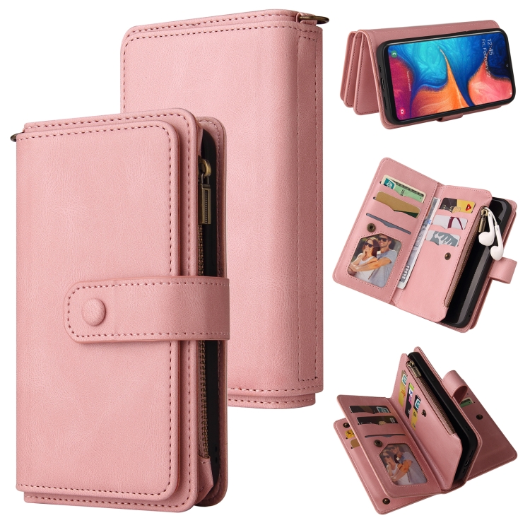 

For Samsung Galaxy A20e Skin Feel PU + TPU Horizontal Flip Leather Case with Holder & 15 Cards Slot & Wallet & Zipper Pocket & Lanyard(Pink)