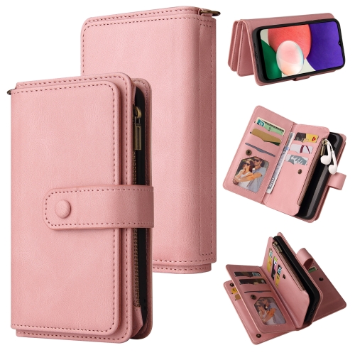 

For Samsung Galaxy A22 5G Skin Feel PU + TPU Horizontal Flip Leather Case with Holder & 15 Cards Slot & Wallet & Zipper Pocket & Lanyard(Pink)