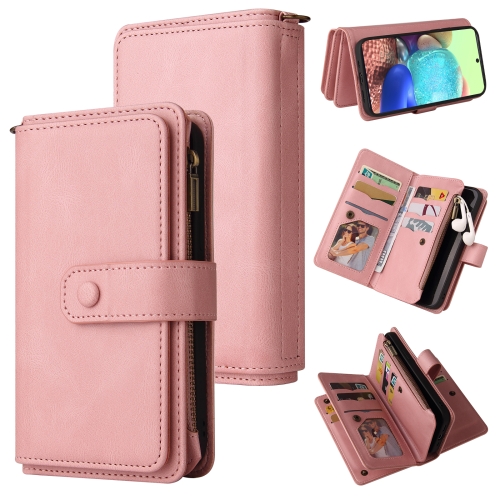 

For Samsung Galaxy A71 4G Skin Feel PU + TPU Horizontal Flip Leather Case with Holder & 15 Cards Slot & Wallet & Zipper Pocket & Lanyard(Pink)