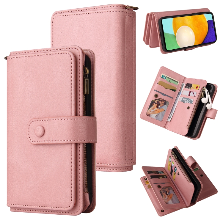 

For Samsung Galaxy A72 5G / 4G Skin Feel PU + TPU Horizontal Flip Leather Case with Holder & 15 Cards Slot & Wallet & Zipper Pocket & Lanyard(Pink)