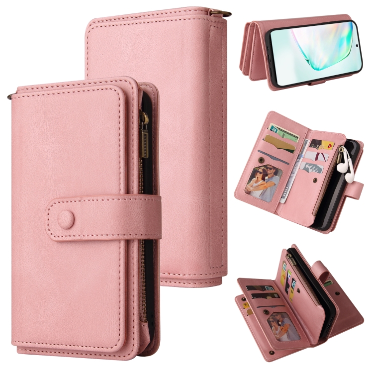 

For Samsung Galaxy A91 / S10 Lite Skin Feel PU + TPU Horizontal Flip Leather Case with Holder & 15 Cards Slot & Wallet & Zipper Pocket & Lanyard(Pink)
