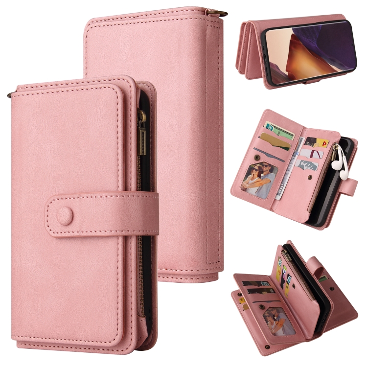 

For Samsung Galaxy Note20 Ultra Skin Feel PU + TPU Horizontal Flip Leather Case with Holder & 15 Cards Slot & Wallet & Zipper Pocket & Lanyard(Pink)