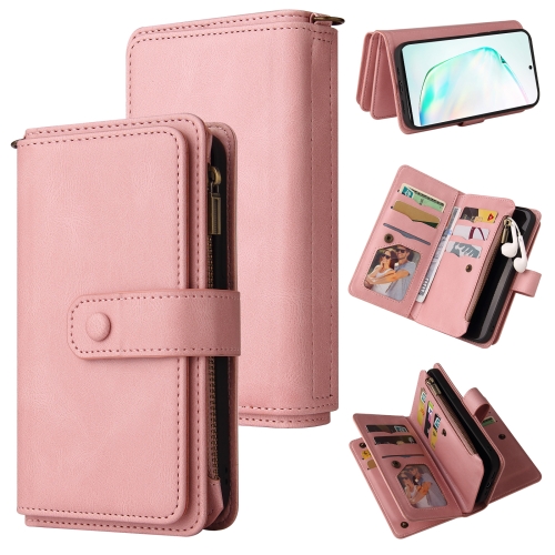 

For Samsung Galaxy Note10+ Skin Feel PU + TPU Horizontal Flip Leather Case with Holder & 15 Cards Slot & Wallet & Zipper Pocket & Lanyard(Pink)