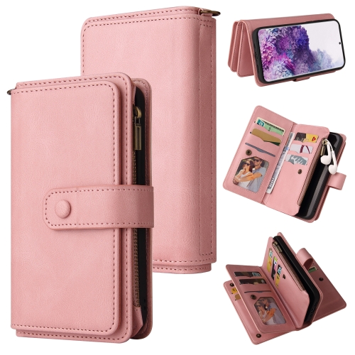 

For Samsung Galaxy S20 Skin Feel PU + TPU Horizontal Flip Leather Case with Holder & 15 Cards Slot & Wallet & Zipper Pocket & Lanyard(Pink)