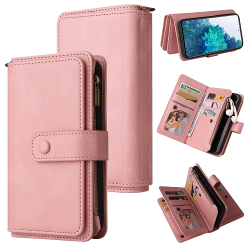 

For Samsung Galaxy S20 FE Skin Feel PU + TPU Horizontal Flip Leather Case with Holder & 15 Cards Slot & Wallet & Zipper Pocket & Lanyard(Pink)