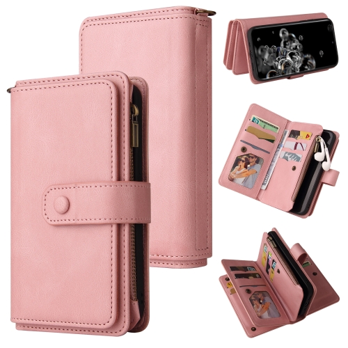 

For Samsung Galaxy S20 Ultra Skin Feel PU + TPU Horizontal Flip Leather Case with Holder & 15 Cards Slot & Wallet & Zipper Pocket & Lanyard(Pink)