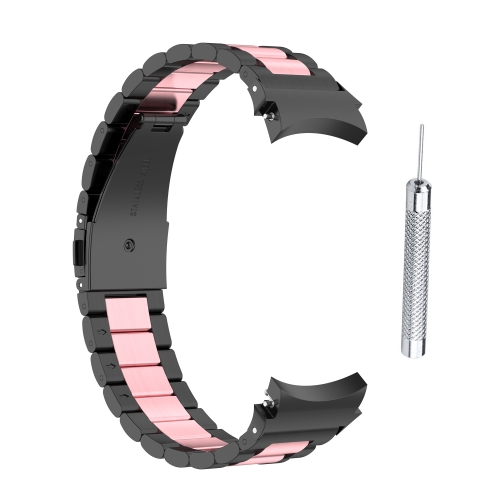 

For Samsung Galaxy Watch4 / Watch4 Classic Three Strains Steel Watch Band(Black Pink)