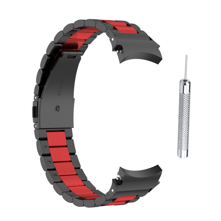 

For Samsung Galaxy Watch4 / Watch4 Classic Three Strains Steel Watch Band(Black Red)