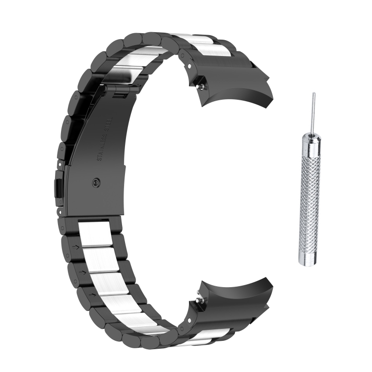 

For Samsung Galaxy Watch4 / Watch4 Classic Three Strains Steel Watch Band(Black Silver)