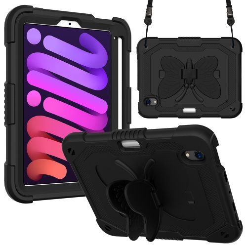 

Pure Color PC + Silicone Anti-drop Protective Tablet Case with Butterfly Shape Holder & Pen Slot For iPad mini 6 2021(Black)