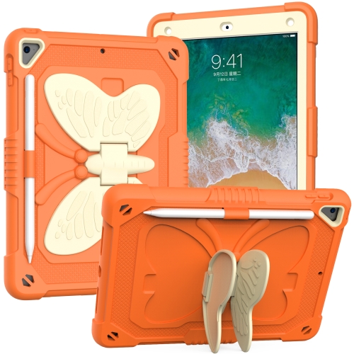 

Beige PC + Silicone Anti-drop Protective Case with Butterfly Shape Holder & Pen Slot For iPad 9.7 2018 & 2017 / Pro 9.7 inch / Air 2 / 6(Beige + Kumquat)