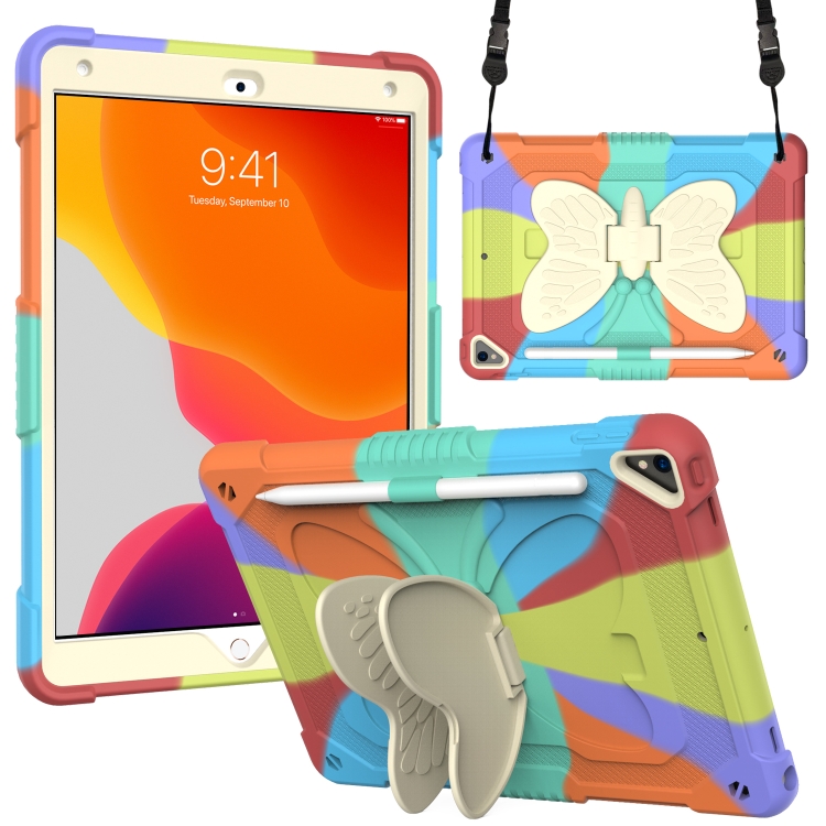 

Beige PC + Silicone Anti-drop Protective Case with Butterfly Shape Holder & Pen Slot For iPad 10.2 2021 & 2020 & 2019 / Air 3 10.5 inch(Colorful Red)