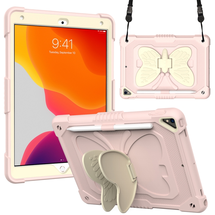 

Beige PC + Silicone Anti-drop Protective Case with Butterfly Shape Holder & Pen Slot For iPad 10.2 2021 & 2020 & 2019 / Air 3 10.5 inch(Beige + Rose Pink)