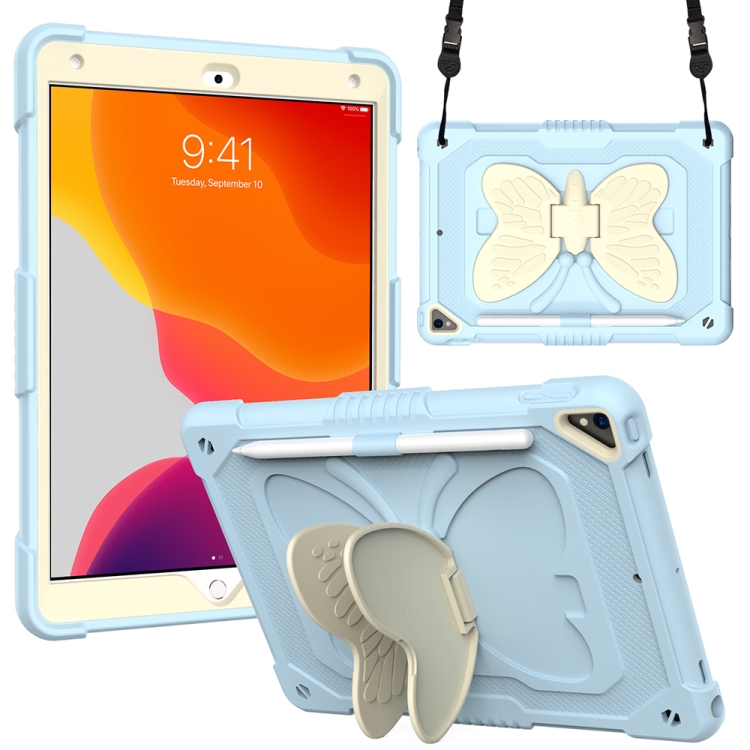 

Beige PC + Silicone Anti-drop Protective Case with Butterfly Shape Holder & Pen Slot For iPad 10.2 2021 & 2020 & 2019 / Air 3 10.5 inch(Beige + Ice Crystal Blue)