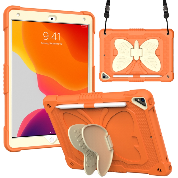 

Beige PC + Silicone Anti-drop Protective Case with Butterfly Shape Holder & Pen Slot For iPad 10.2 2021 & 2020 & 2019 / Air 3 10.5 inch(Beige + Kumquat)
