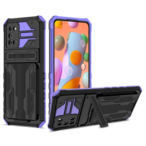 

For Samsung Galaxy A02s US Version Armor Card PC + TPU Shockproof Case with Card Slot & Invisible Holder(Purple)