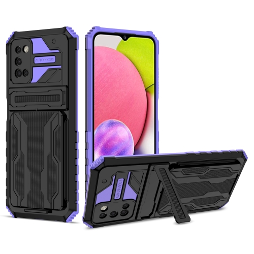 

For Samsung Galaxy A03s 164mm Armor Card PC + TPU Shockproof Case with Card Slot & Invisible Holder(Purple)