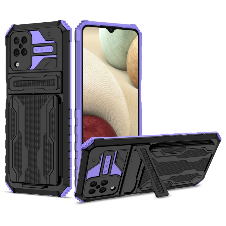 

For Samsung Galaxy A12 5G Armor Card PC + TPU Shockproof Case with Card Slot & Invisible Holder(Purple)