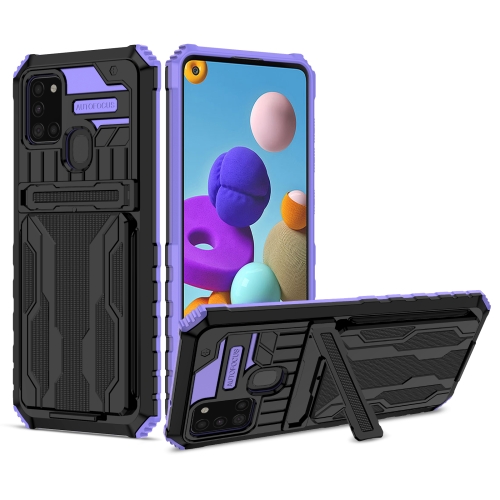 

For Samsung Galaxy A21s Armor Card PC + TPU Shockproof Case with Card Slot & Invisible Holder(Purple)