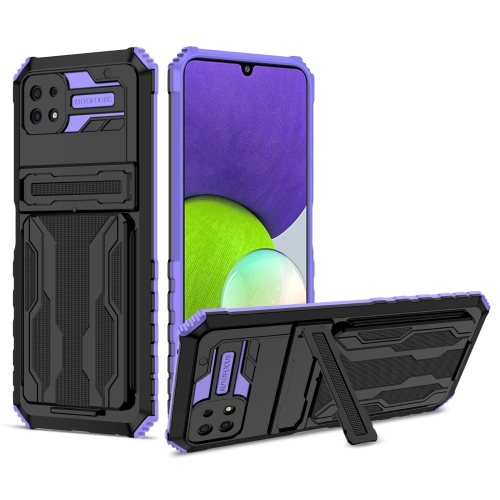 

For Samsung Galaxy A22 5G Armor Card PC + TPU Shockproof Case with Card Slot & Invisible Holder(Purple)