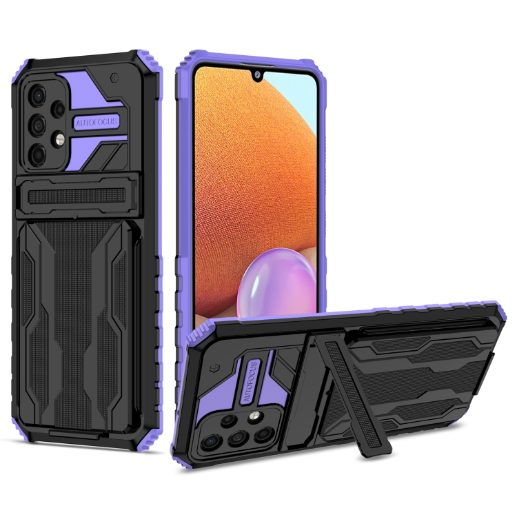 

For Samsung Galaxy A32 4G Armor Card PC + TPU Shockproof Case with Card Slot & Invisible Holder(Purple)