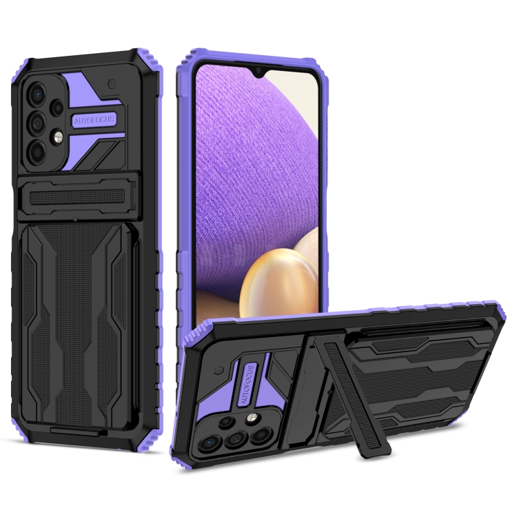 

For Samsung Galaxy A32 5G Armor Card PC + TPU Shockproof Case with Card Slot & Invisible Holder(Purple)