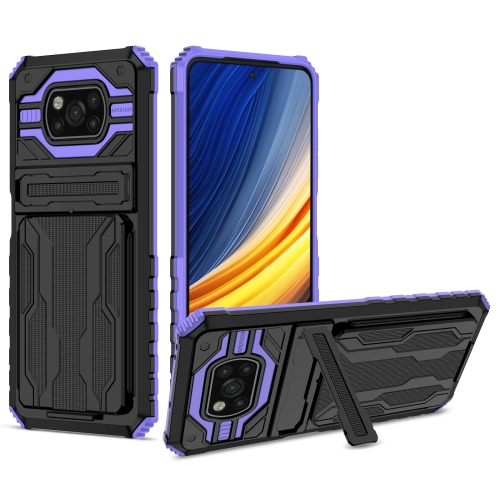 

For Xiaomi Poco X3 Armor Card PC + TPU Shockproof Case with Card Slot & Invisible Holder(Purple)