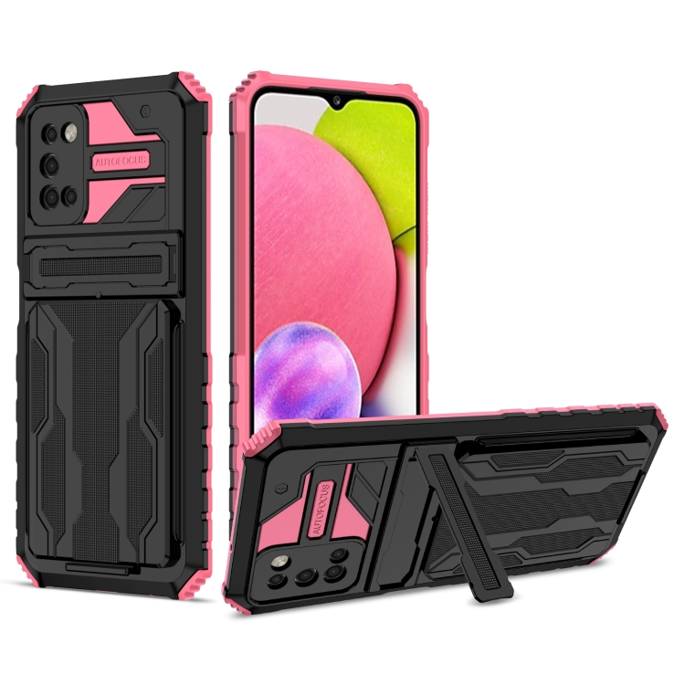 

For Samsung Galaxy A03s 166mm Armor Card PC + TPU Shockproof Case with Card Slot & Invisible Holder(Pink)