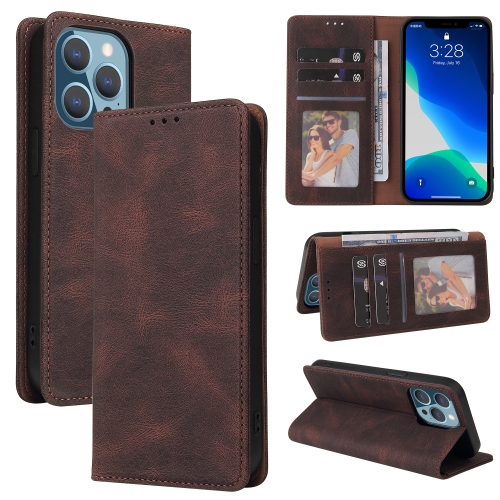 

Simple Suction Closure Horizontal Flip Leather Case with Holder & Card Slot & Wallet For iPhone 13 Pro Max(Brown)