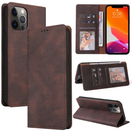 

Simple Suction Closure Horizontal Flip Leather Case with Holder & Card Slot & Wallet For iPhone 12 Pro Max(Brown)