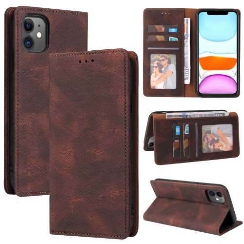 

Simple Suction Closure Horizontal Flip Leather Case with Holder & Card Slot & Wallet For iPhone 11(Brown)