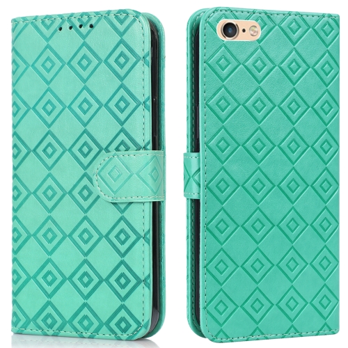 

Embossed Big Small Concentric Squares Pattern Horizontal Flip Leather Case with Card Slot & Holder & Wallet For iPhone SE 2022 / SE 2020 / 8 / 7 / 6s / 6(Green)